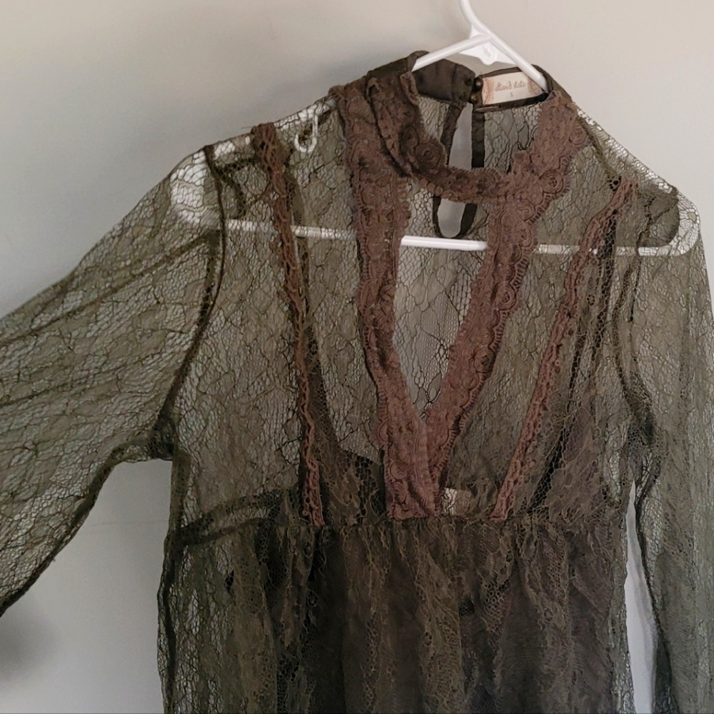 Alter'd State fairy high collar two layer long sleeve blouse